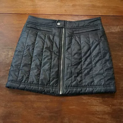 ATHLETA Apres Ski Skirt Size 6 Black Quilted Puffer Zip Front Pockets Drawstring • $28.49