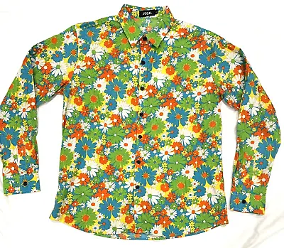 JOGAL Men's Shirt L Large Bright Floral Long Sleeve Vintage 1970s Hippie Retro • $15