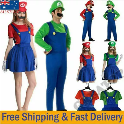 Adults Kid Super Mario Bros Luigi Cosplay Costume Outfits Party Dress Fancy Sets • £17.99