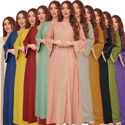 Dubai Abaya Kaftan Women Muslim Ramadan Long Maxi Dress Moroccan Islamic Caftan • $40.48