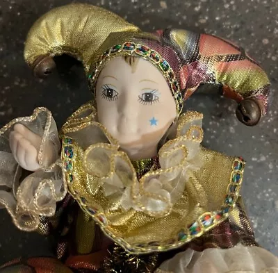 Vintage Jester Joker Doll Mardi Gras Painted Porcelain Face Hands Clown • $14.99