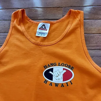 Alstyle Hang Loose Orange Hawaiian Aloha Beach Surfing Tank Top Shirt Men's Sz M • $4.99