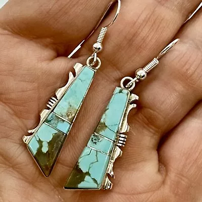 Navajo Number 8 Turquoise Earrings 2  Signed Steve Francisco Sterling Silver • $82.94