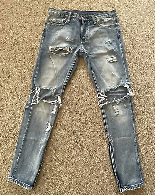 MNML Jeans Mens Destroyed Blue Zip Leg Distressed Denim  32x32 • $36.34