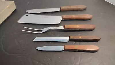 VTG 5-Piece Knife Set Stainless Steel Kitchen Cleaver Chef Knives Fork Orig Box • $14.99