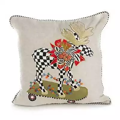 NWT Mackenzie Childs Moose On Parade 18x18 Embroidered Courtly Check Pillow • $79