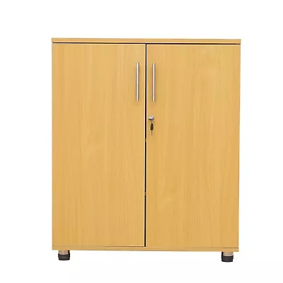 Office Storage Cabinet Lockable 2 Door 2 Shelf Beech Cupboard 90cm Tall • £128.04