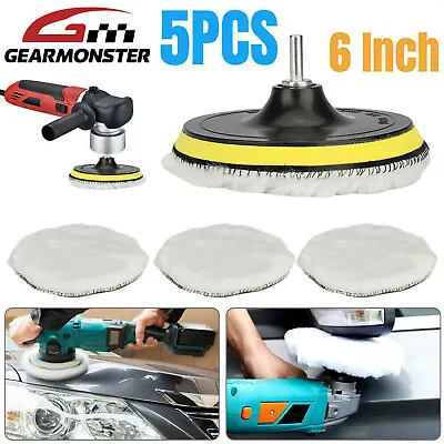 £7.29 • Buy 5Pcs 6  Buffing Polishing Pad Wool Wheel Mop Kit For Car Polisher Drill Adapter