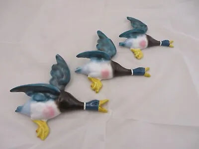 £68 • Buy Set Of 3 Flying Wall Ducks,cast In Strong Stone Powder Airbrushed & Hand Painted