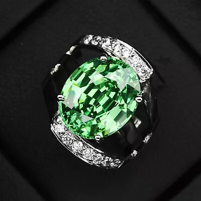 Sparkling Vivid Green Tsavorite Garnet 13.30Ct 925 Sterling Silver Ring Size 6.5 • $48.17