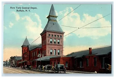 C1910's New York Central Depot Train Station Horse Carriage Buffalo NY Postcard • £6.24