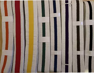 WHITE BELTS With COLOURED STRIPE Judo Karate Kickboxing MMA Taekwondo • £6.50