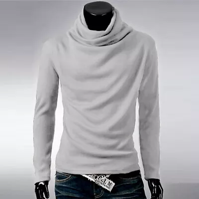 Mens Slim Fit Turtleneck Jumpers Basic Knitted Solid Color Pullover Sweater Tops • $10.08