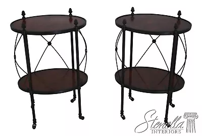 L63492EC: Pair THEODORE ALEXANDER Regency Oval Bronze & Walnut Tiered End Tables • $1595