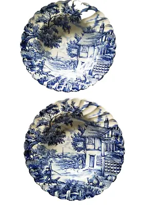 The Hunter By Myott Blue & White  Design  1960s Vintage 2 X Soup Bowls 9'' • £12.99