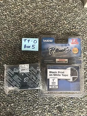 Lot Of 2 Brother P Touch Tape TZ-251 24mm 1  X 24mm 26.2' Black Ink On White • $22