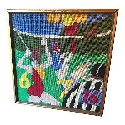 Needlepoint Sports Polo Rugby Football Volleyball Retro Players Referee Vintage • $47.99