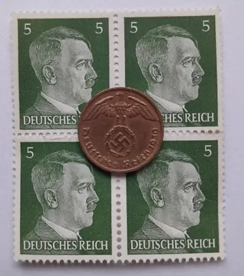 Third Reich World War 2 Coin And Hitler Stamp Set Military History Memorabilia • £5.99
