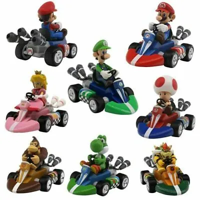 Super Mario Bros Kart Pull Back Car Action Figure Toys Model Birthday Xmas Gifts • £9.58