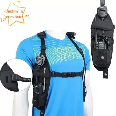 Outdoor Tactical Walkie Talkie Chest Rig Shoulder Backpack Radio Pouch Accessory • $28.70