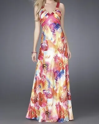 La Femme Bright Floral Satin Gown Size 4 With X Back New With Tags • $79.99