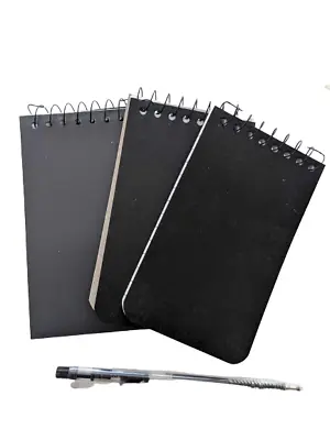 3 X A7 Spiral NOTEPADS Ruled 50 Sheets Retractable Pen Pocket Notebook BLACK • £3.25