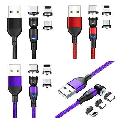 3 In 1 Magnetic 3A Fast Charging USB Cable Phone Charger IOS Micro USB Type-C • £4.49