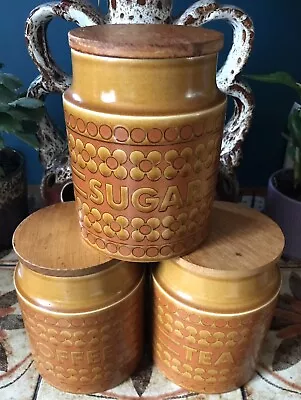 Large Vintage Hornsea Saffron Tea-Coffee-Sugar Storage Canisters Jars 1970s  • £28