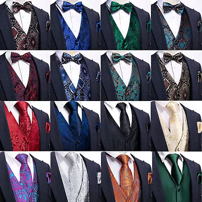 NEW Men's Paisley Design Dress Vest And Neck Tie Hankie Set For Suit Or Tuxedo • $18.99