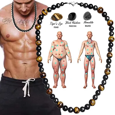 Hematite Necklace Men's Black Gallstone Stone Bead Pendant Health Care Bracelet • $13.99
