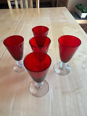 5 Morgantown Glass Co. Golf Ball Ruby Juice / Wine Goblets 5'' 5oz • $35