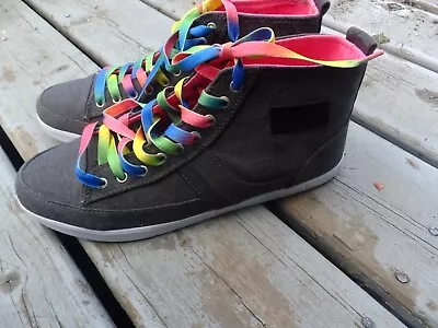 Osiris Womens Sz 10.5 High Top Sneakers Skate Shoes Gray And Rainbow MInt • $58