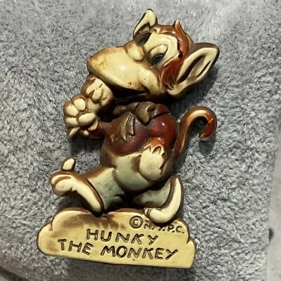 Vintage 1960's Hunky The Monkey N.Y. P.C Celluloid Plastic 3D Brooch Pin • $18