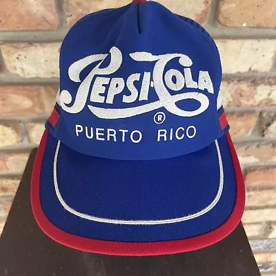 Vintage PEPSI-COLA 3 Stripe PUERTO RICO Snapback Trucker Hat Made In USA • $26