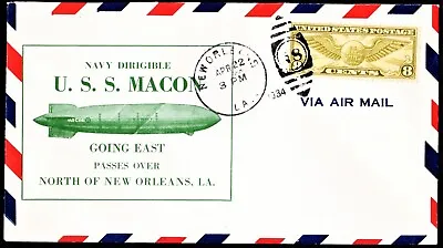 USS Macon ZRS-5 Zeppelin Flight Cover New Orleans April 22 1934 Hacker? Cachet • $24.50