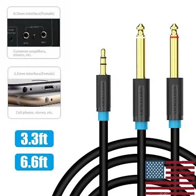 3.5mm 1/8  TRS To Double 6.35mm 1/4  TS Mono Stereo Y-Splitter Cable For Speaker • $9.89