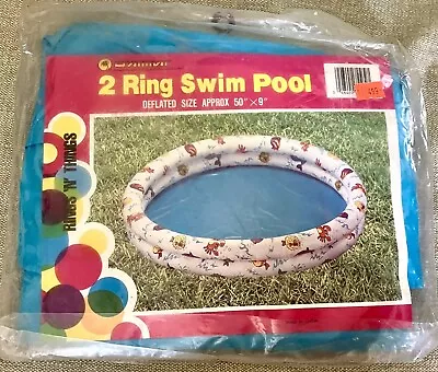 Vtg 2 Ring Swim Wading Shallow Kiddie Pool Deadstock Retro Blowfish Crabs Whale • $17.85