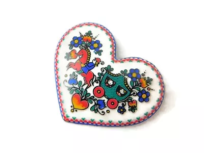 Michaela Frey Hand Painted Enamel Heart Brooch Pin Vintage Jewelry • $44