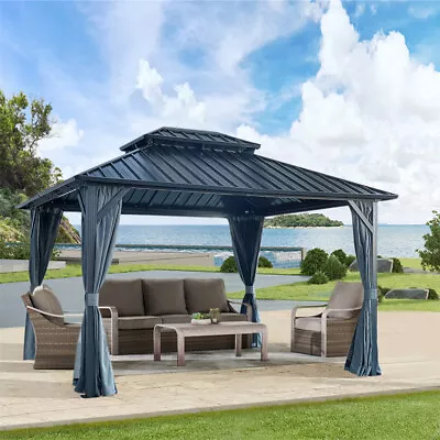 10'x12' Outdoor Aluminium Gazebo Double Roof W/ Nettings And Curtains For Patio • $919.99