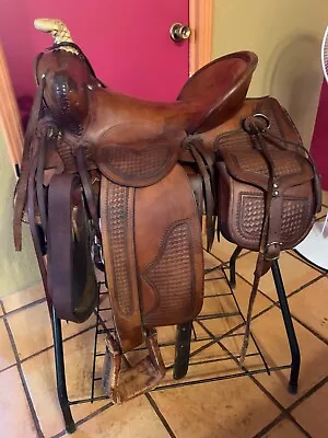 Vintage High Back Simco Saddle By Crates 15  Built In Saddle Bags • $2000