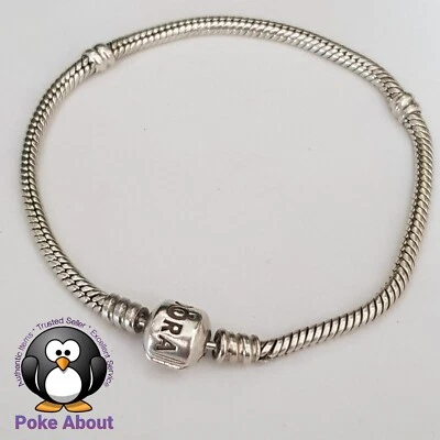 $46 • Buy PANDORA Silver Moments Barrel Clasp Snake Bracelet 18.5cm Genuine