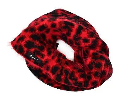 DKNY Womens Designer Winter Fuzzy Animal Knit Rectangle Scarf Red Black $48 • $12.98