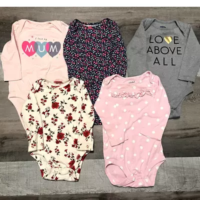 Baby Girl 6-12M Long Sleeve BodySuits ~ Lot Of 5 ~ Carters Variety Of Brands • $7.59