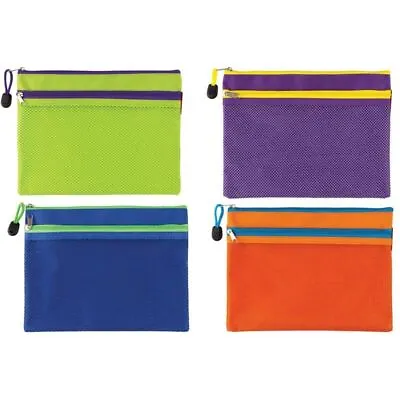 Double Pocket Mesh Wallet - 4 Pcs A5 Zip Document Bag Folder Plastic Pockets • £7.99