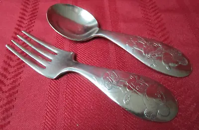 Vtg Winthrop Walt Disney Mickey Minnie Mouse Silver Plated Baby Fork Spoon • $49.95