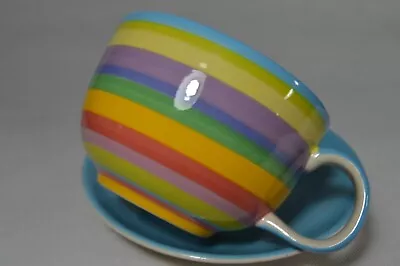 Large Coffee Cup And Saucer Rainbow Breakfast Tea Latte Cup Soup Porcelain 400m • £8.99