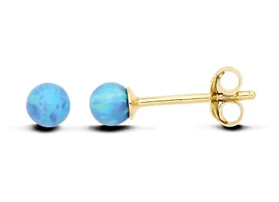 9ct Yellow Gold On Silver 4mm Blue Opal Ball Stud Earrings • £9.95