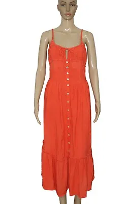 UO Mila Button-Down Midi Dress Urban Outfitters Sleeveless Smocked Coral New S • $32.37