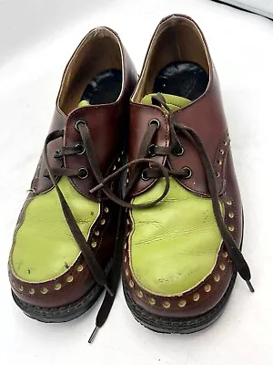 Vintage UK John Fluevog Creeper Lace Up Oxfords Brown Green Men's Size 7 Lady 9 • $74.99