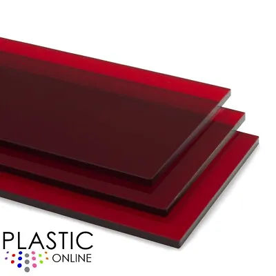 Red Tint Perspex Acrylic Sheet Colour Plastic Panel Material Cut To Size • £0.99